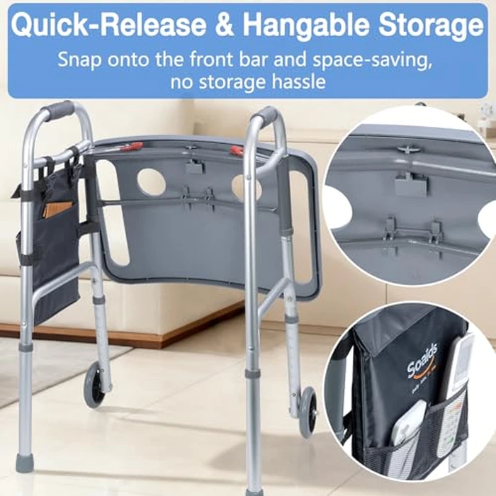Soaids Walker Tray for Seniors with Dual Cup Holders, Side Pouch and Non-Slip Pad, Lightweight Durable Food & Drink Table, Compatible with Walker of 10210-1 Model (Gray) by Soaids - Image 5