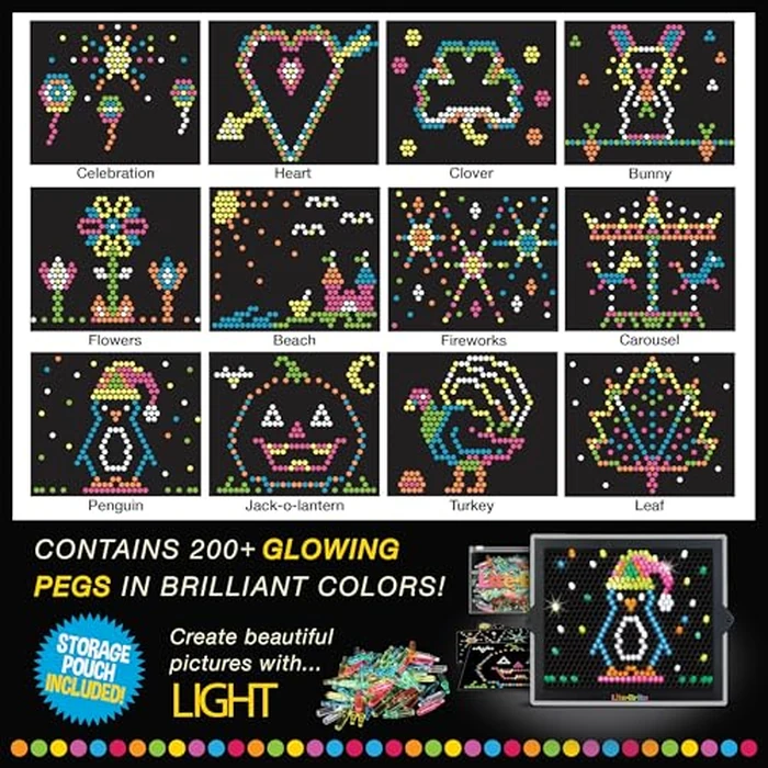 Lite Brite Ultimate Value Retro Toy, 12 Seasonal Templates, Peg Pouch, Amazon Exclusive, Light up Creative Activity Toy, Educational Stem, Gift for Girls and Boys, Ages 4+ by Lite Brite - Image 8