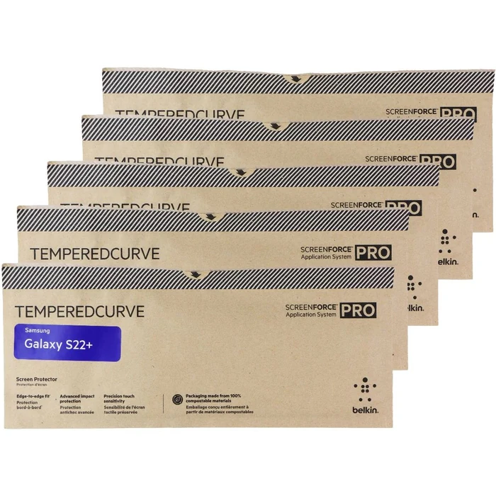 Belkin ScreenForce Pro TemperedCurve Screen Protector for Galaxy S22+ (5-Pack) - Clear by Belkin - Refurbished - Brand New condition