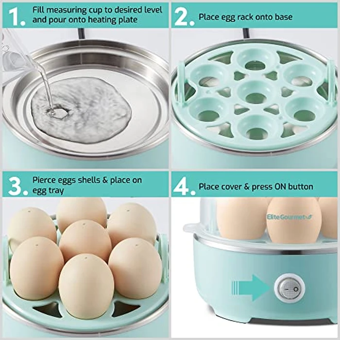 Elite Gourmet EGC115M Easy Egg Cooker Electric 7-Egg Capacity, Soft, Medium, Hard-Boiled Egg Cooker with Auto Shut-Off, Measuring Cup Included, BPA Free, Retro Mint by Elite Gourmet - Image 4