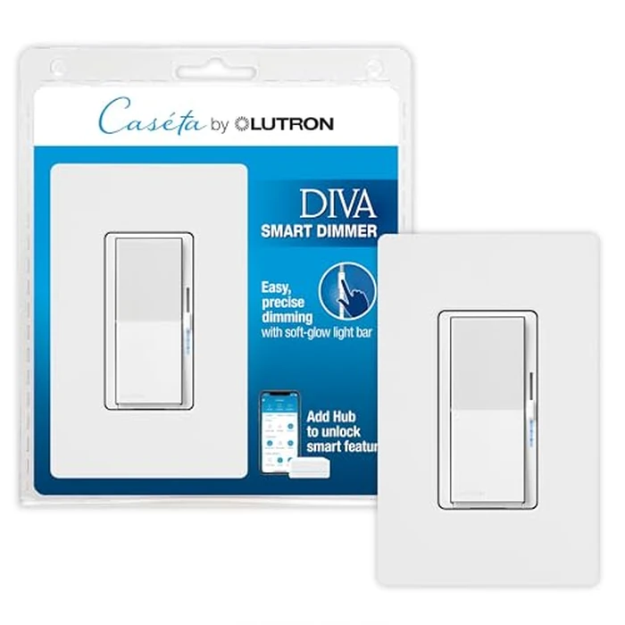 Lutron Caseta Smart Lighting Diva Smart Dimmer Switch w/Wall Plate for LED Bulbs, Works w/Alexa, Apple Homekit, Google Home (Hub Required), 150W, No Neutral Required, DVRFW-6L-WH-A, White by Lutron - Used - Like New condition