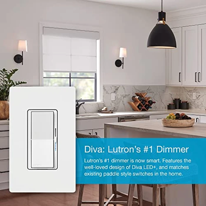 Lutron Caseta Smart Lighting Diva Smart Dimmer Switch w/Wall Plate for LED Bulbs, Works w/Alexa, Apple Homekit, Google Home (Hub Required), 150W, No Neutral Required, DVRFW-6L-WH-A, White by Lutron - Image 3