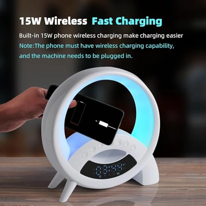 5-in-1 Atmosphere LED Lamp Inteligent Night Light 15W Wireless Charger, Bluetooth Speaker, Alarm Clock Portable Speaker Neonlight Built-in Battery Ideal Birthday Gift, Bedroom Decor (Q Shape) by kzalzaci - Image 3