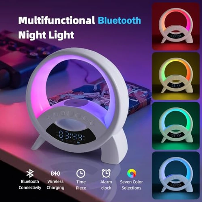 5-in-1 Atmosphere LED Lamp Inteligent Night Light 15W Wireless Charger, Bluetooth Speaker, Alarm Clock Portable Speaker Neonlight Built-in Battery Ideal Birthday Gift, Bedroom Decor (Q Shape) by kzalzaci - Image 4
