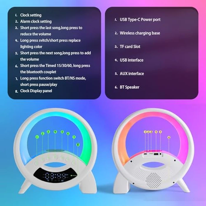 5-in-1 Atmosphere LED Lamp Inteligent Night Light 15W Wireless Charger, Bluetooth Speaker, Alarm Clock Portable Speaker Neonlight Built-in Battery Ideal Birthday Gift, Bedroom Decor (Q Shape) by kzalzaci - Image 6