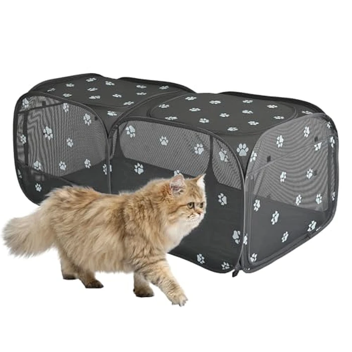 2-in-1 Dog Playpen 46.5''Pop Up Cat Pet Playpen, Assembly-Free Indoor Outdoor Kitten Enclosure, Breathable Cat Cage Portable Puppy Tent Crates,Spacious Kennel for Small Animals, No Confinement Feel(S) by EighteenTek - Image 1