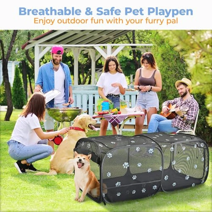 2-in-1 Dog Playpen 46.5''Pop Up Cat Pet Playpen, Assembly-Free Indoor Outdoor Kitten Enclosure, Breathable Cat Cage Portable Puppy Tent Crates,Spacious Kennel for Small Animals, No Confinement Feel(S) by EighteenTek - Image 4