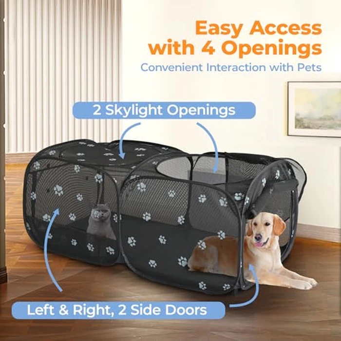2-in-1 Dog Playpen 46.5''Pop Up Cat Pet Playpen, Assembly-Free Indoor Outdoor Kitten Enclosure, Breathable Cat Cage Portable Puppy Tent Crates,Spacious Kennel for Small Animals, No Confinement Feel(S) by EighteenTek - Image 8