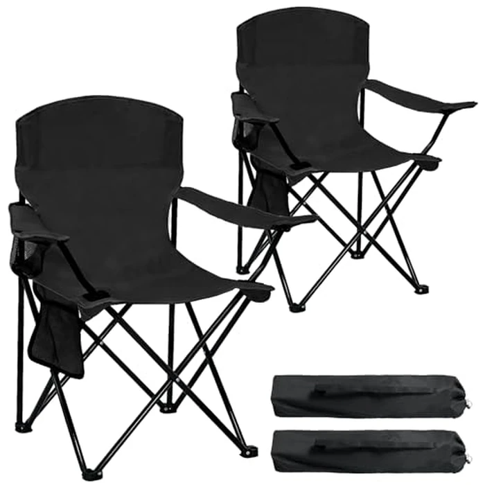 SAILARY 2 Pack Folding Camping Chair with Cup Holder & Side Storage Bag 300lbs Capacity Lightweight High Back Portable for Beach, Picnic, Sport, Black by SAILARY - Used - Very Good condition