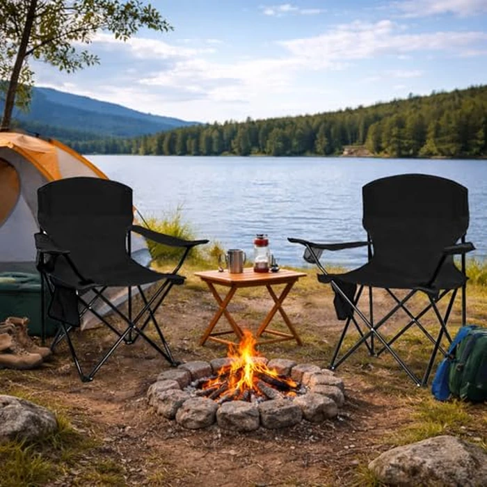 SAILARY 2 Pack Folding Camping Chair with Cup Holder & Side Storage Bag 300lbs Capacity Lightweight High Back Portable for Beach, Picnic, Sport, Black by SAILARY - Image 7