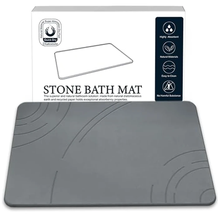 Stone Bath Mat, Diatomaceous Earth Shower Mat,(23.6" x 15.4") Non-Slip Super Absorbent Quick Drying Bathroom Floor Mat, Natural-Elegant & Modern Design, Easy to Clean (C-Dark Gray) by Besloor - Used - Very Good condition - CA$28.72