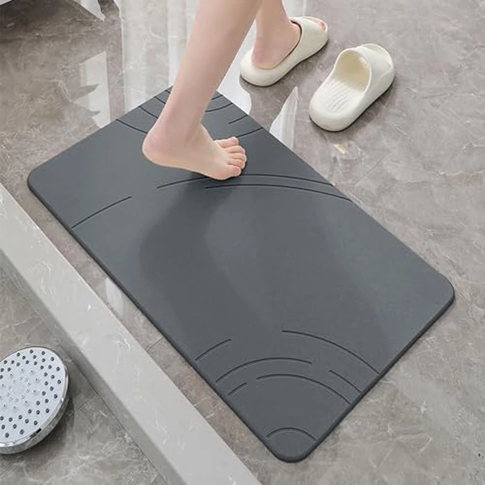 Stone Bath Mat, Diatomaceous Earth Shower Mat,(23.6" x 15.4") Non-Slip Super Absorbent Quick Drying Bathroom Floor Mat, Natural-Elegant & Modern Design, Easy to Clean (C-Dark Gray) by Besloor - Image 4