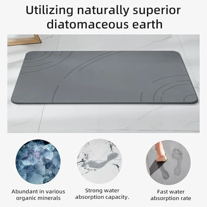 Stone Bath Mat, Diatomaceous Earth Shower Mat,(23.6" x 15.4") Non-Slip Super Absorbent Quick Drying Bathroom Floor Mat, Natural-Elegant & Modern Design, Easy to Clean (C-Dark Gray) by Besloor - Image 6