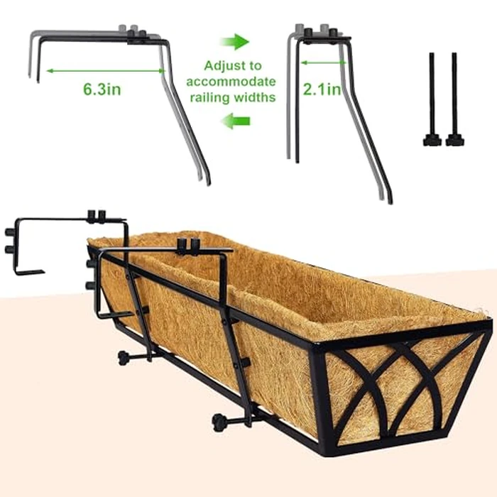 30 Inch Window Deck with Coco Liner, Fence Metal Hanging Flower Planter Window Basket Deck Railing Planter Boxes for Outdoor Garden Lawn，30" Window Boxes Horse Trough with Coconut Coir Liner, 2pcs by Y&M - Image 4