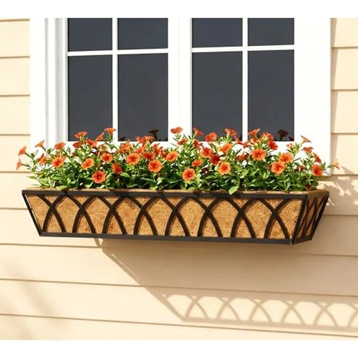 30 Inch Window Deck with Coco Liner, Fence Metal Hanging Flower Planter Window Basket Deck Railing Planter Boxes for Outdoor Garden Lawn，30" Window Boxes Horse Trough with Coconut Coir Liner, 2pcs by Y&M - Image 6