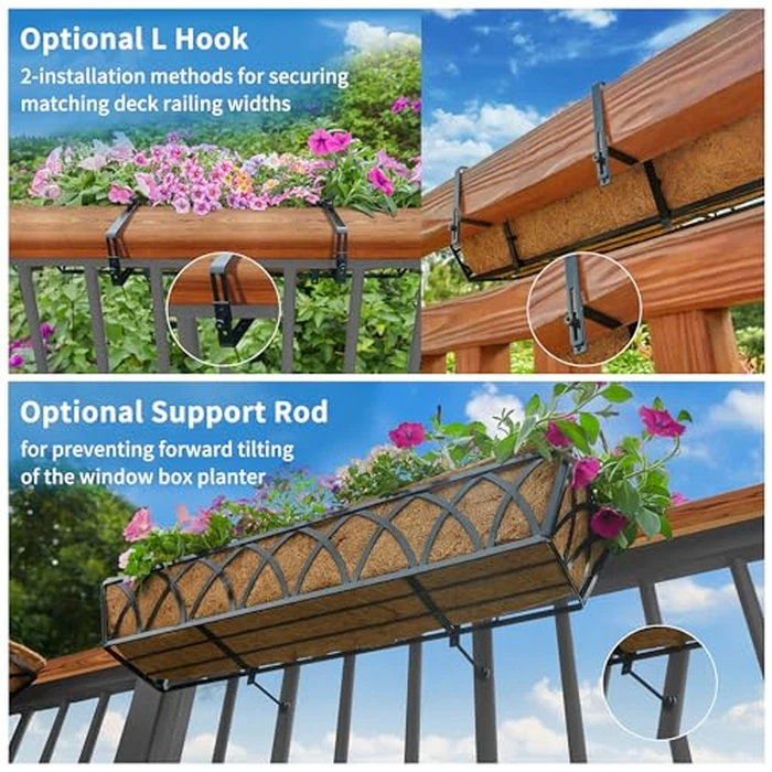30 Inch Window Deck with Coco Liner, Fence Metal Hanging Flower Planter Window Basket Deck Railing Planter Boxes for Outdoor Garden Lawn，30" Window Boxes Horse Trough with Coconut Coir Liner, 2pcs by Y&M - Image 7