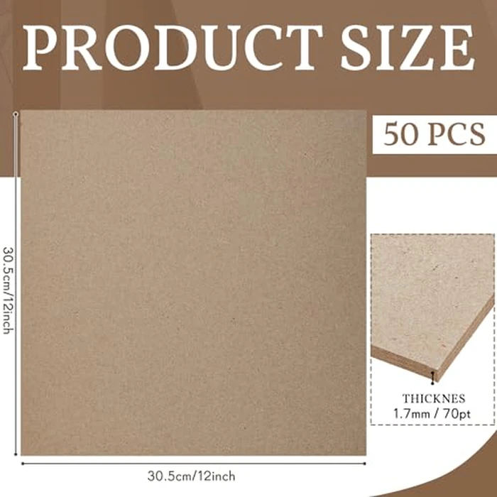 Lewtemi 50 Pcs Book Board, Binders Board Chipboard Designer Bookboard Kraft Heavy Duty Chipboard Sheets Bookbinding Supplies for Book Binding Cover (Gray,12 x 12 Inch, 70 PT) by Lewtemi - Image 2