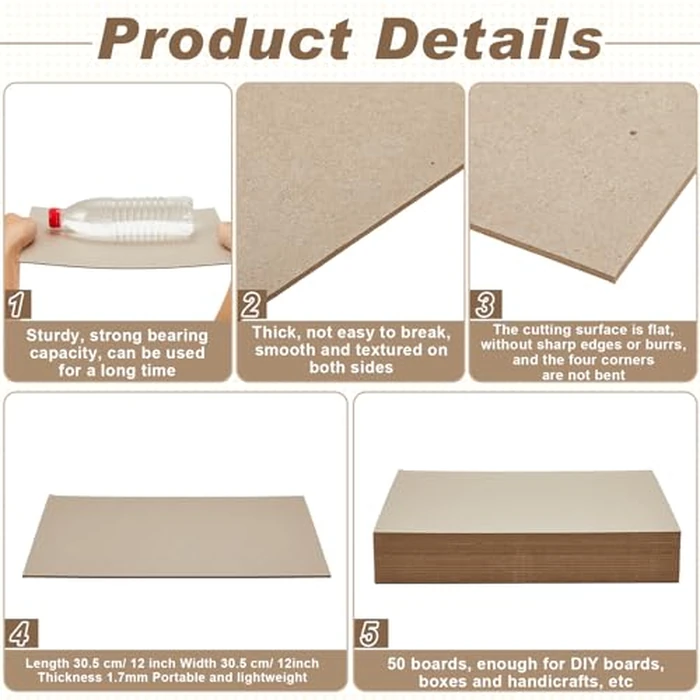 Lewtemi 50 Pcs Book Board, Binders Board Chipboard Designer Bookboard Kraft Heavy Duty Chipboard Sheets Bookbinding Supplies for Book Binding Cover (Gray,12 x 12 Inch, 70 PT) by Lewtemi - Image 4