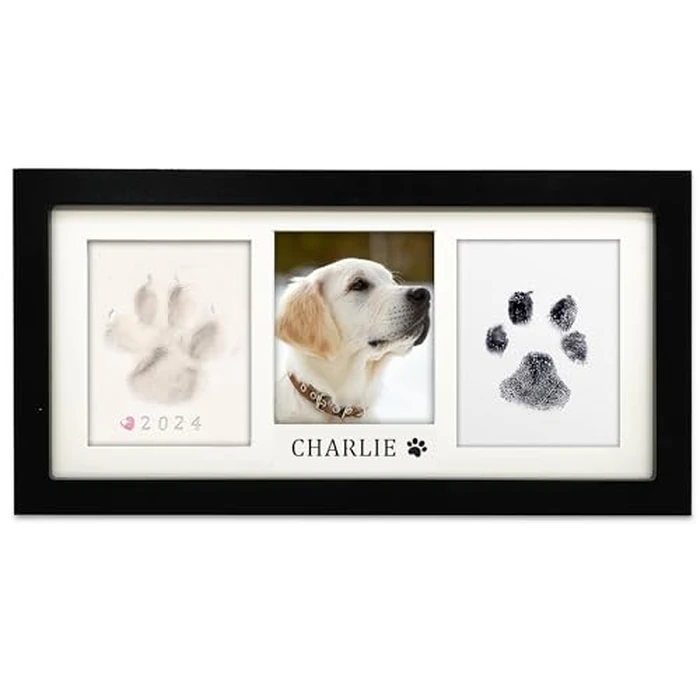 MYPAWLETS Paw Print Frame Kit,Dog/Cat Paw Print Kit,Soft Pawprint Clay&Clean Touch Ink Pad,Pet Paw Print Impression Kit with Customization Tool,Wooden Pet Memorial Frame,DIY Dog Lover Gifts-Black by MYPAWLETS - Used - Acceptable condition - CA$12.97