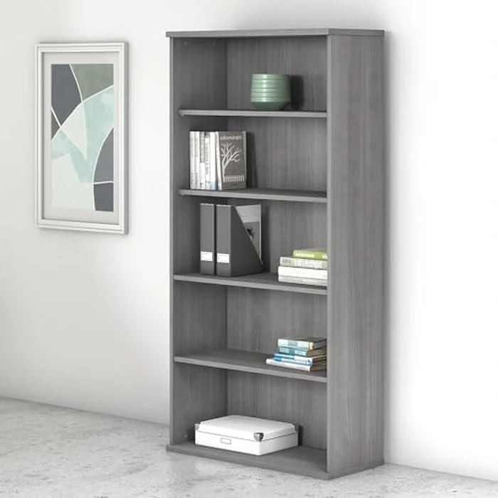 Bush Business Furniture Studio C Tall 5 Shelf Bookcase in Platinum Gray, Large Bookshelf for Home or Professional Workplace Organization by Bush Furniture - Image 2
