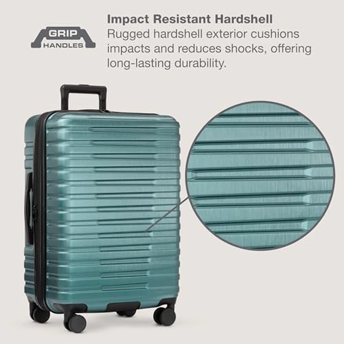 U.S. Traveler Boren Expandable Hardside Rugged Travel Luggage with 8 Spinner Wheels, Teal, Checked-Large 30-Inch by U.S. Traveler - Image 3