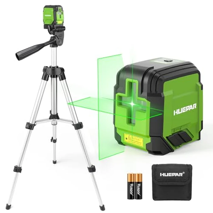 Laser Level with 40in Tripod, HUEPAR 98Ft Self Leveling Laser Level Green Line Laser Cross Line Laser Leveler Tool for Picture Hanging, Home Renovation, Indoor Project, Battery&Carrying Bag Included by Huepar - Image 1