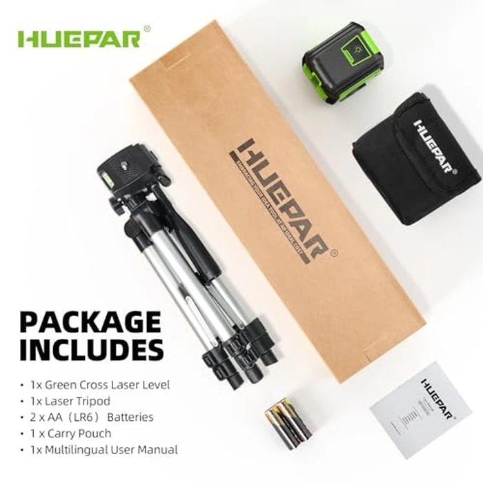 Laser Level with 40in Tripod, HUEPAR 98Ft Self Leveling Laser Level Green Line Laser Cross Line Laser Leveler Tool for Picture Hanging, Home Renovation, Indoor Project, Battery&Carrying Bag Included by Huepar - Image 8