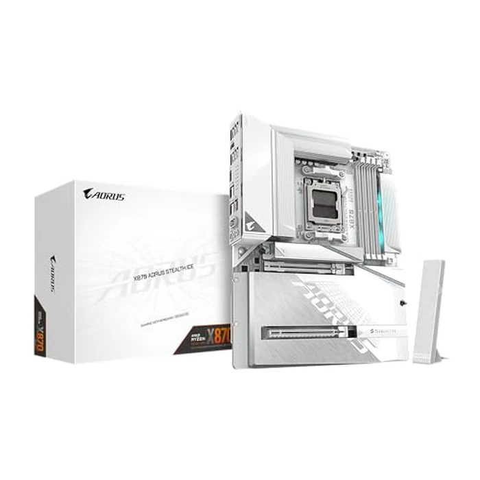GIGABYTE X870 AORUS Stealth ICE Reverse-Connect ATX Motherboard, Support AMD Socket AM5 Processors, DDR5, 16+2+2 Power Phase, 4X M.2, PCIe 5.0, USB4, WIFI7, 5GbE, PCIe EZ-Latch Plus, 5 Year Warranty by GIGABYTE - Image 1