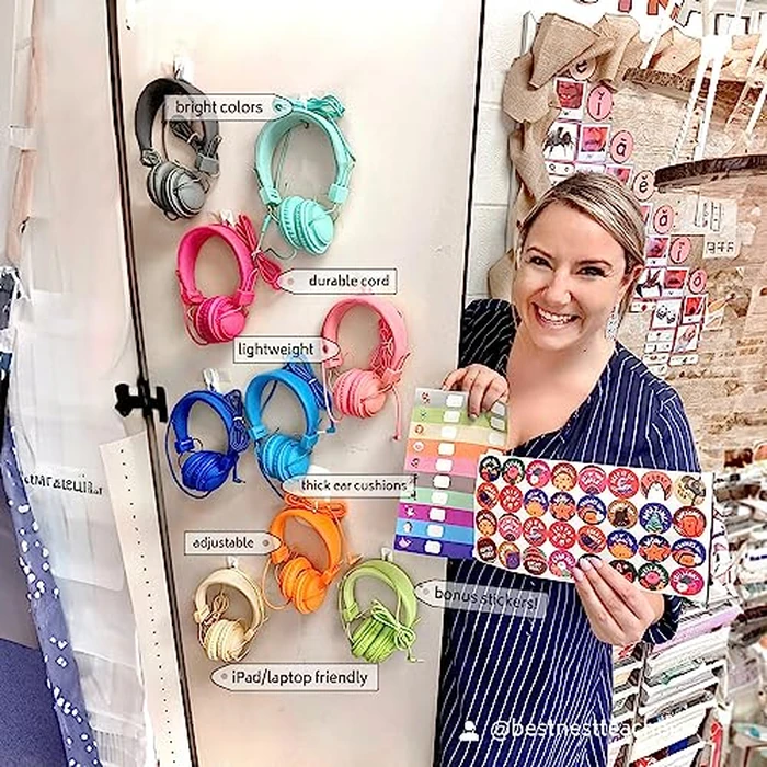 AILIHEN Classroom Headphones Kids 20-Pack for School Student K-12, On-Ear Premium Bulk Wired Headset with Mic, 85dB Volume Limited & SharePort, 3.5mm Jack for Chromebook, Computer, Laptop (Multicolor) by AILIHEN - Image 2