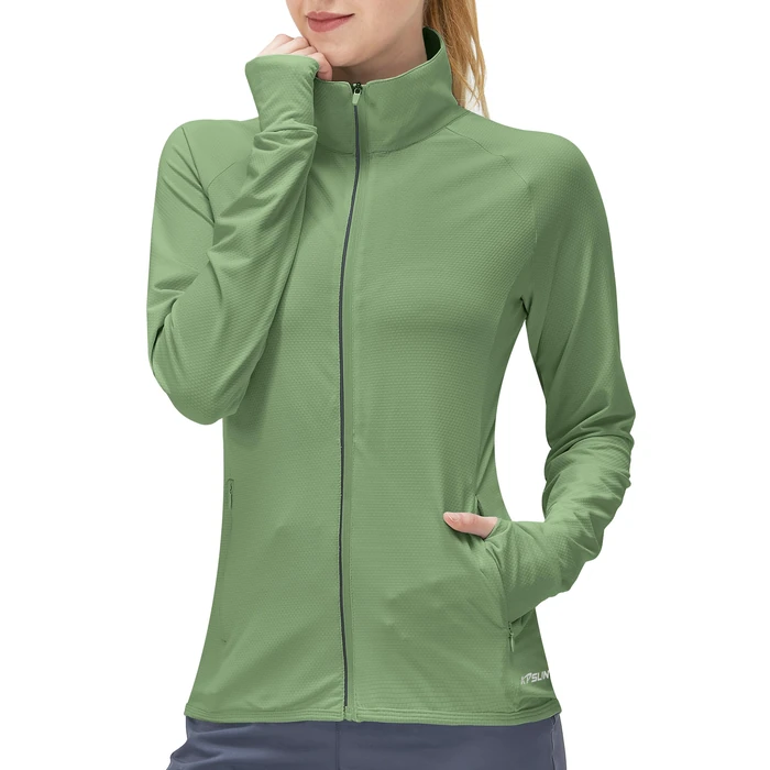 KPSUN Women's UPF 50+ UV Sun Protection Clothing Long Sleeve Athletic Hiking Shirts Lightweight SPF Zip Up Outdoor Jacket(darkgreen,L) by KPSUN - Used - Like New condition