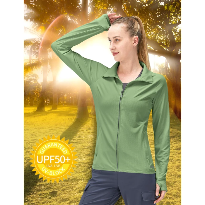 KPSUN Women's UPF 50+ UV Sun Protection Clothing Long Sleeve Athletic Hiking Shirts Lightweight SPF Zip Up Outdoor Jacket(darkgreen,L) by KPSUN - Image 4