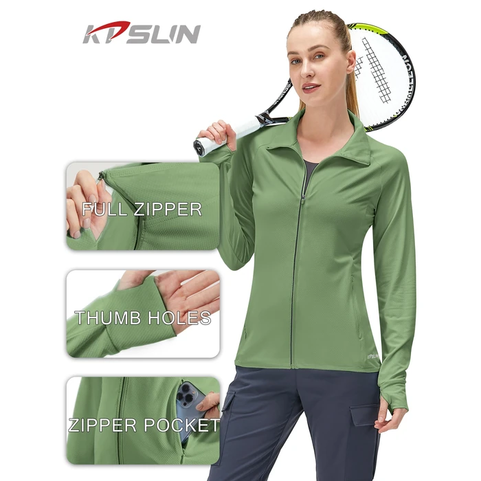 KPSUN Women's UPF 50+ UV Sun Protection Clothing Long Sleeve Athletic Hiking Shirts Lightweight SPF Zip Up Outdoor Jacket(darkgreen,L) by KPSUN - Image 5