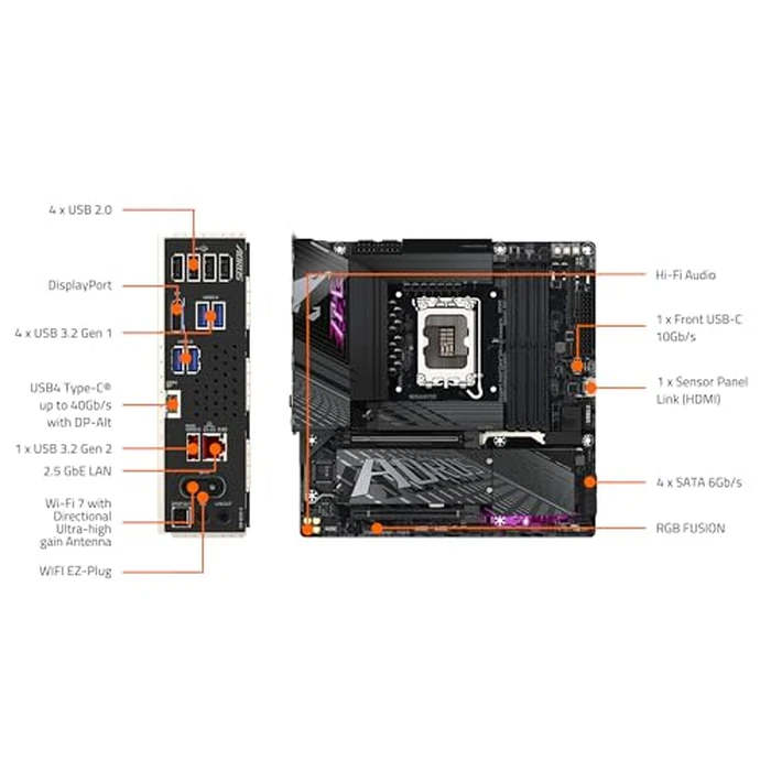 GIGABYTE Z890M AORUS Elite WIFI7 Intel Core Ultra (Series 2) LGA 1851 Motherboard, M-ATX, DDR5, 3X M.2, PCIe 5.0, USB4 Type-C, WIFI7, 2.5GbE LAN, WiFi EZ-Plug, EZ-Latch Plus by GIGABYTE - Image 6