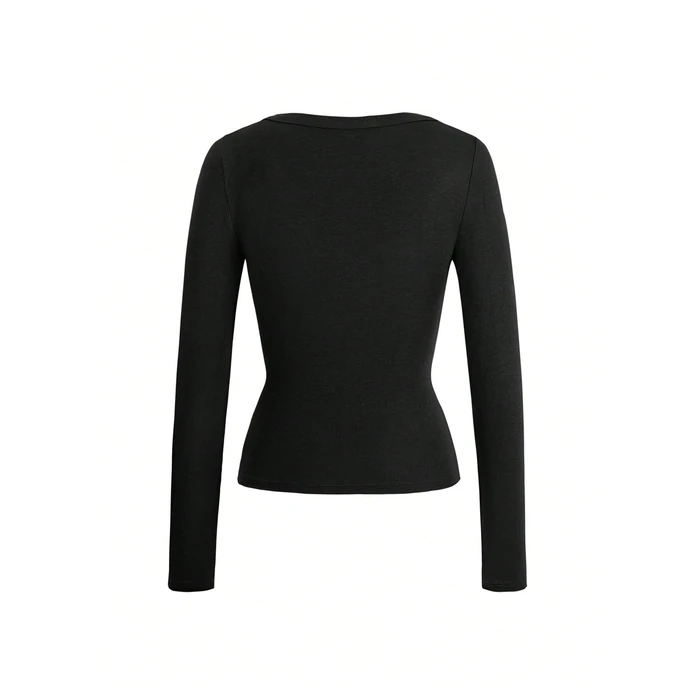 SweatyRocks Women's Long Sleeve Deep V Neck T Shirts Slim Fit Going Out Y2k Tops 2026 Fashion Clothes Black Small by SweatyRocks - Image 5