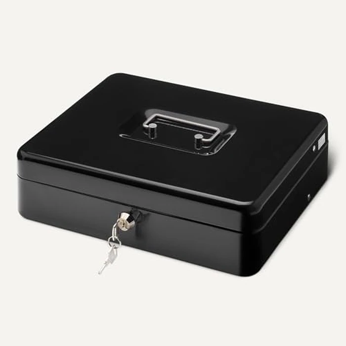 Amazon Basics Cash Box with Lock Key and Money Organizer Tray, 9 H x 30 W x 24 D cm, Black by Amazon Basics - Image 4