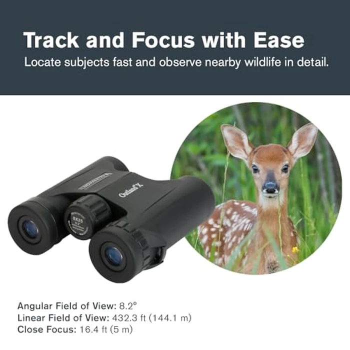 Celestron - Outland X 8x25 Binoculars - Ideal for Birding and Outdoors - 25mm Objective Lenses - Wide 8.2 degrees Field of View - BaK-4 Prisms - Multi-Coated - Waterproof and Fogproof by Celestron - Image 6