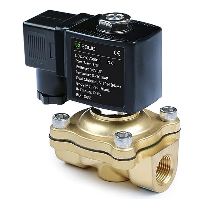 U.S. Solid 3/8" Brass Solenoid Valve - 12V DC, Normally Closed, 145 PSI Electric Valve for Water, Air, Diesel by U.S. Solid - Image 1