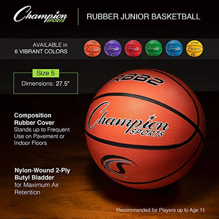Champion Sports Rubber Junior Basketball, Heavy Duty - Pro-Style Basketballs, Premium Basketball Equipment, Indoor Outdoor - Physical Education Supplies (Size 5, Green) by Champion Sports - Image 3