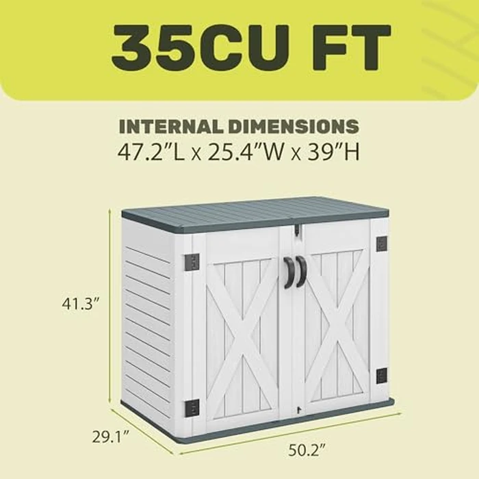 YITAHOME Outdoor Resin Storage Sheds with X-Shaped Lockable Door, 39 in Height Lockable Waterproof Horizontal Shed w/o Shelf, Easy to Assemble Shed Storage for Garden Tools, Light Gray by YITAHOME - Image 6
