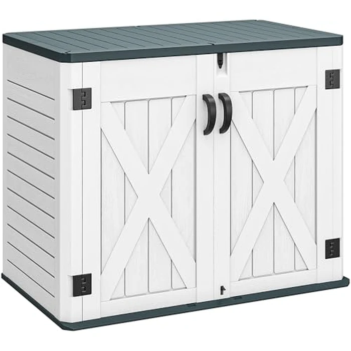 YITAHOME Outdoor Resin Storage Sheds with X-Shaped Lockable Door, 39 in Height Lockable Waterproof Horizontal Shed w/o Shelf, Easy to Assemble Shed Storage for Garden Tools, Light Gray by YITAHOME - Image 7