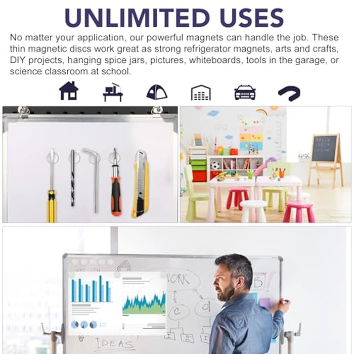 E BAVITE Super Strong Neodymium Disc Magnets with Double-Sided Adhesive 100 Packs Rare Earth Magnet Fridge DIY Building, Scientific Craft, and Office 1.26 inch D x 1/8 inch by E BAVITE - Image 5