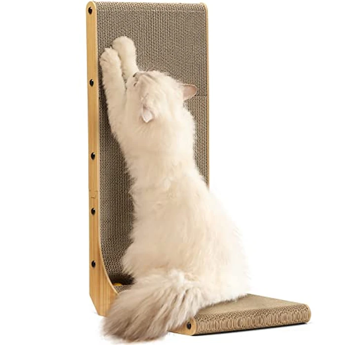 FUKUMARU Cat Scratcher, 26.8 Inch L Shape Cat Scratch Pad Wall Mounted, Cat Scratching Cardboard with Ball Toy for Indoor Cats, Large Size by FUKUMARU - Used - Very Good condition - US$21.19