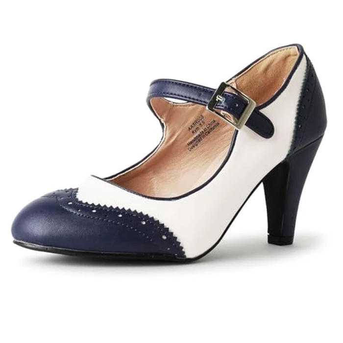 J. Adams Kym Mary Jane Shoes Women Oxford Pumps - Cute Low Kitten High Heels - Retro Vintage Shoes for Women 1950s Mary Janes Round Toe Shoe with Ankle Strap by J. Adams - Image 1