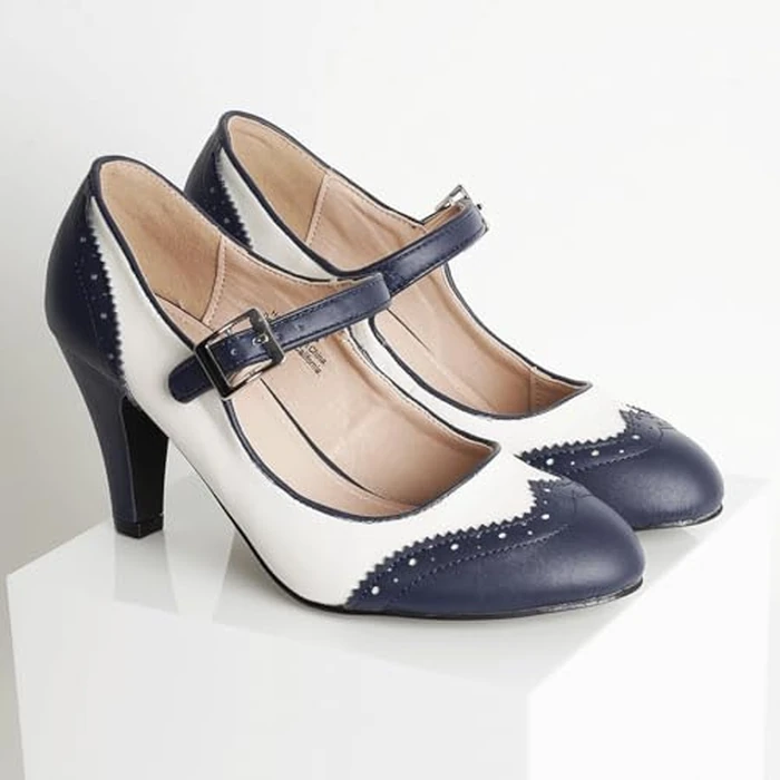 J. Adams Kym Mary Jane Shoes Women Oxford Pumps - Cute Low Kitten High Heels - Retro Vintage Shoes for Women 1950s Mary Janes Round Toe Shoe with Ankle Strap by J. Adams - Image 6
