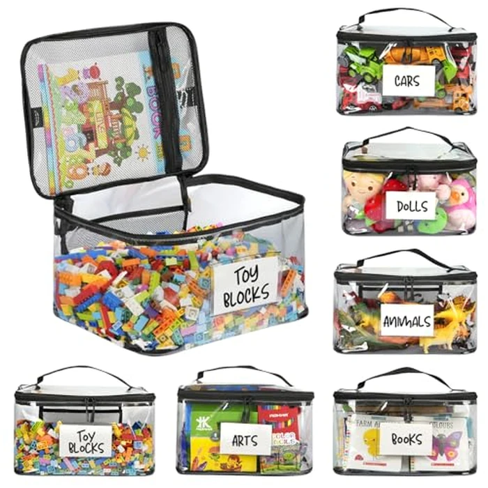 6-Pack Extra Large Toy Storage Bags with Zippers & Labels, Reusable Clear TPU Waterproof Organizer for Kids Toys, Building Blocks, Puzzles, Dolls, Board Games - Durable, BPA-Free, Travel-Friendly by WinzMil - Used - Very Good condition
