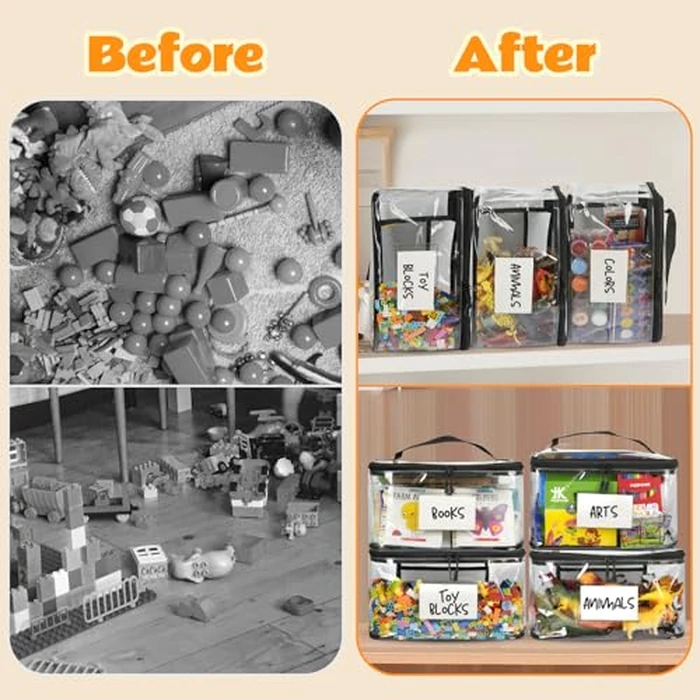 6-Pack Extra Large Toy Storage Bags with Zippers & Labels, Reusable Clear TPU Waterproof Organizer for Kids Toys, Building Blocks, Puzzles, Dolls, Board Games - Durable, BPA-Free, Travel-Friendly by WinzMil - Image 6