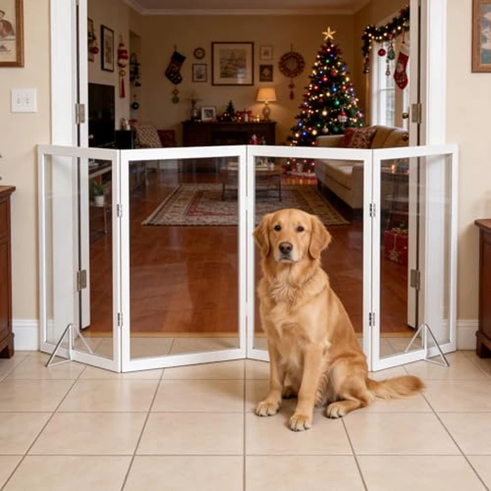 Foreng Extra Wide Clear Dog Gate 31" Tall Clear Acrylic Freestanding Dog gate Transparent Pet Gate for Doorways Stairs 3 Panel(55"-70" W) by Foreng - Image 1