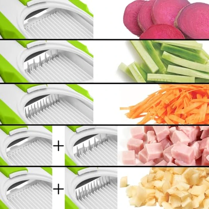 Starfrit Pump'n'Slice - Vertical Mandoline, Food Chopper, Slicer - Safe Enclosed Blades - Folds for Storage | Cleaning Tool - 2-in-1 Peeler Included by Starfrit - Image 3