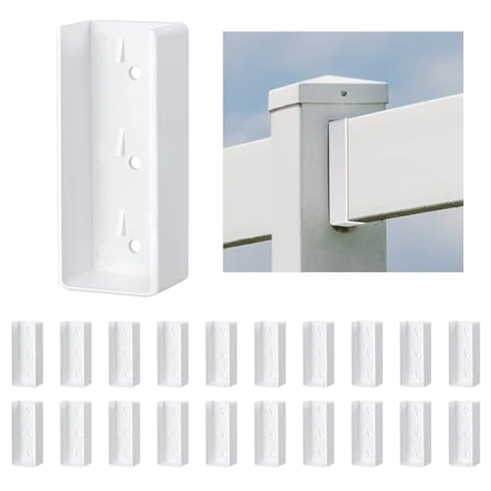 Nuanchu 20 Pcs Vinyl Fence Brackets White 1.5'' x 5.5'' Vinyl Fence Rail Mount Brackets Bulk U Mount Bracket Kit for Railings Fences Walls by Nuanchu - Used - Like New condition - US$33.24