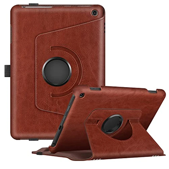 Fintie Case for Kindle Fire HD 8 & HD 8 Plus Tablet (12th/10th Generation, 2024/2022/2020 Release) - 360 Degree Rotating Swivel Stand Protective Cover with Dual Auto Sleep Wake, Brown by FINTIE - Used - Acceptable condition - US$11.00